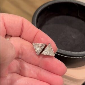 Stunning Sterling Silver Faceted Crystal Triangle Trillion Prong Set Earrings